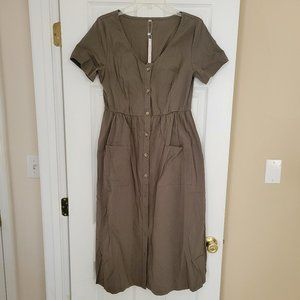 NWT Army Green Button-Down Midi Dress Size 12